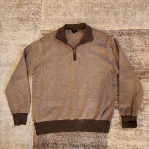 Vintage J.Crew Quarter Zip Sweater Mens Medium Brown Herringbone 100% Cotton